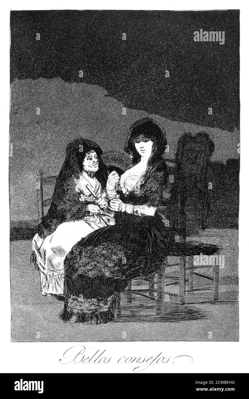 Merveilleux conseil, 1799 artiste: Francisco Goya. Assiette 15 de 'Los Caprichos'. Los Caprichos est un ensemble de 80 tirages en aquatinte et gravure créés par l'artiste espagnol Francisco Goya en 1797 et 1798, et publiés comme un album en 1799. Banque D'Images