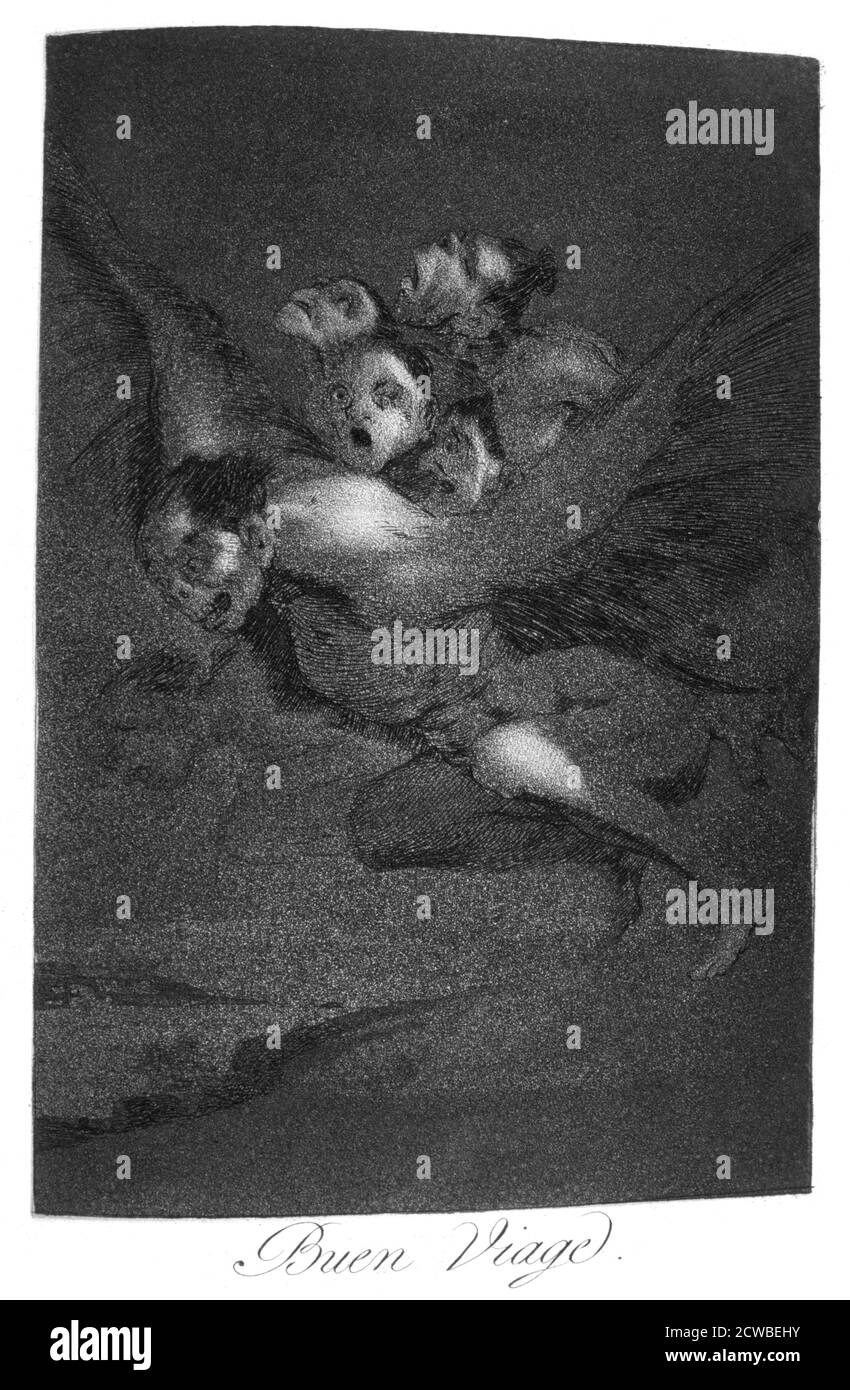 Bon Voyage', 1799 artiste: Francisco Goya. Assiette 64 de 'Los Caprichos'. Los Caprichos est un ensemble de 80 tirages en aquatinte et gravure créés par l'artiste espagnol Francisco Goya en 1797 et 1798, et publiés comme un album en 1799. Banque D'Images
