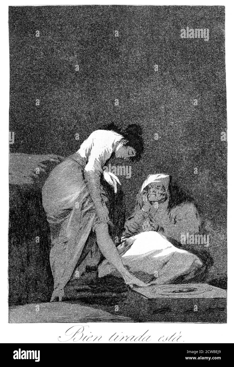 Il est bien étiré', 1799 artiste: Francisco Goya. Assiette 17 de 'Los Caprichos'. Los Caprichos est un ensemble de 80 tirages en aquatinte et gravure créés par l'artiste espagnol Francisco Goya en 1797 et 1798, et publiés comme un album en 1799. Banque D'Images