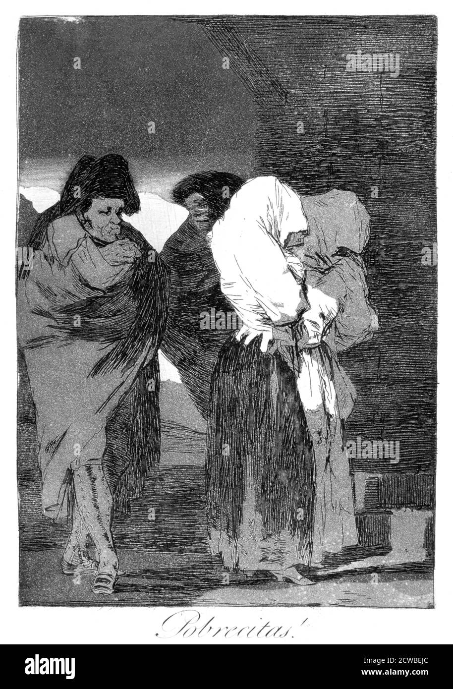 'Pauvre petite fille!', 1799 artiste: Francisco Goya. Assiette 22 de 'Los Caprichos'. Los Caprichos est un ensemble de 80 tirages en aquatinte et gravure créés par l'artiste espagnol Francisco Goya en 1797 et 1798, et publiés comme un album en 1799. Banque D'Images