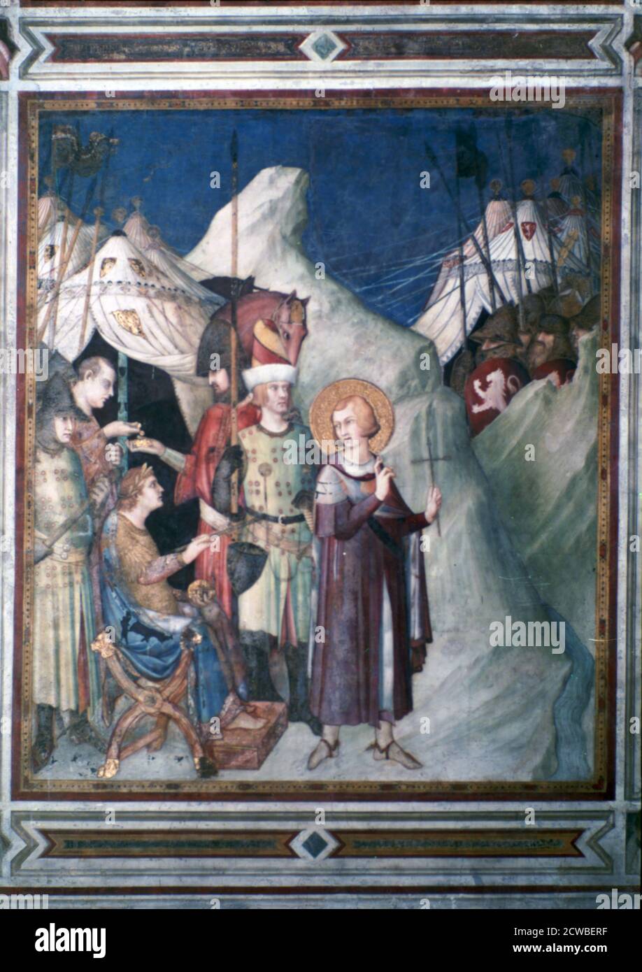 St Martin renonce à ses armes, 1312-1317. Artiste: Simone Martini. Simone Martini est un peintre italien né à Sienne. Il a été une figure majeure dans le développement de la peinture italienne et a fortement influencé le développement du style gothique international. Banque D'Images