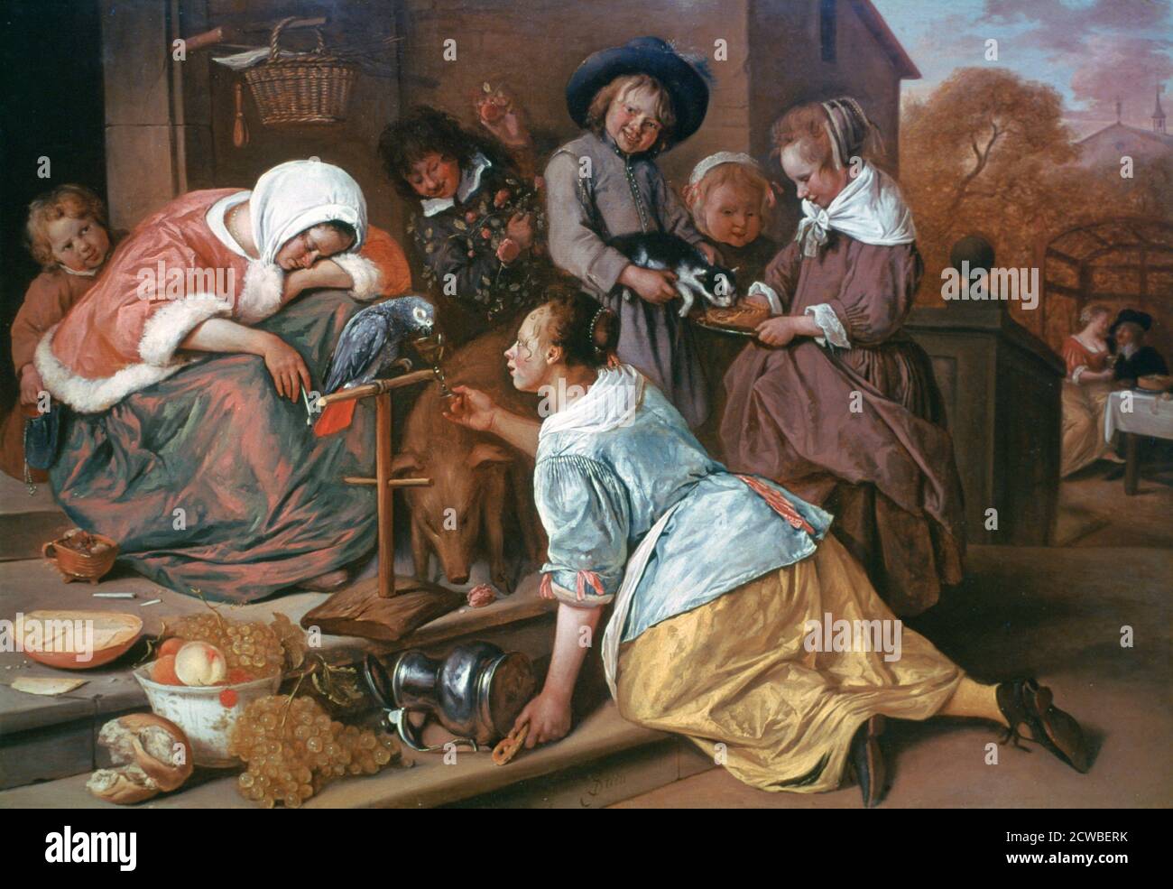 Les effets de l'intempérance', 1663-1665. Artiste: Jan Steen. Jan Havickszoon Steen (1626-1679) est un peintre hollandais de l'âge d'or, l'un des plus grands peintres du genre du XVIIe siècle. Banque D'Images