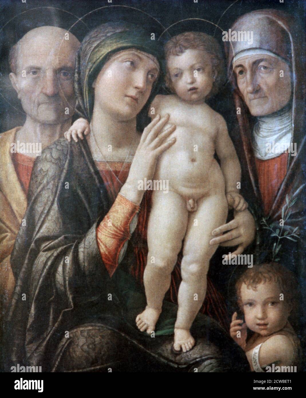 Sainte famille avec St Elizabeth et St Jean-Baptiste comme enfant, c1495-1500. Artiste: Andrea Mantegna. Andrea Mantegna (1431-1506) était peintre italien, étudiante en archéologie romaine et gendre de Jacopo Bellini. Banque D'Images