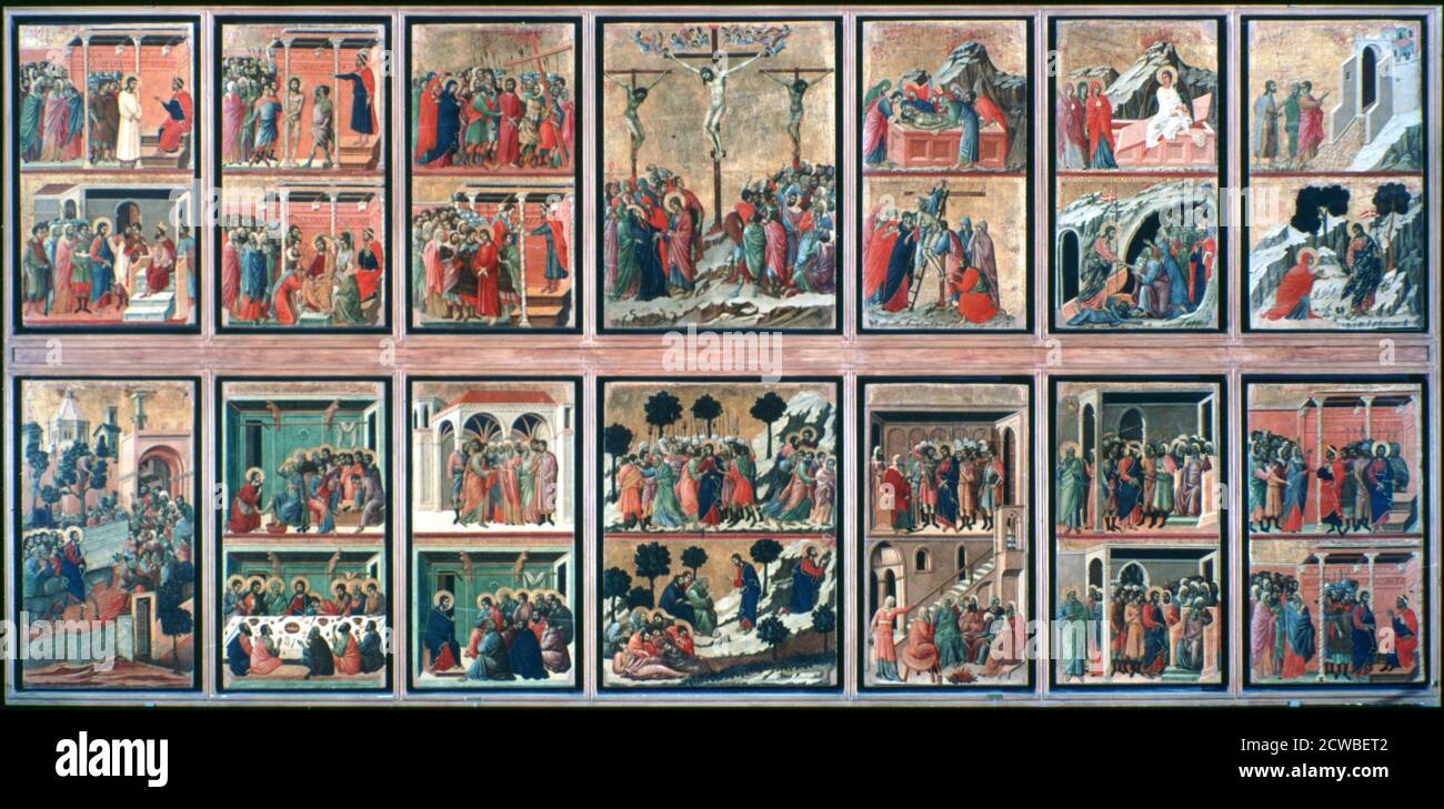 Maesta', (histoires de la passion), 1308-1311. Artiste: Duccio di Buoninsegna. Duccio di Buoninsegna (c1255-1320) est un peintre italien actif à Sienne, à la fin du XIIIe siècle et au début du XIVe siècle. Il a été engagé tout au long de sa vie pour accomplir de nombreuses œuvres importantes dans les bâtiments gouvernementaux et religieux autour de l'Italie. Banque D'Images