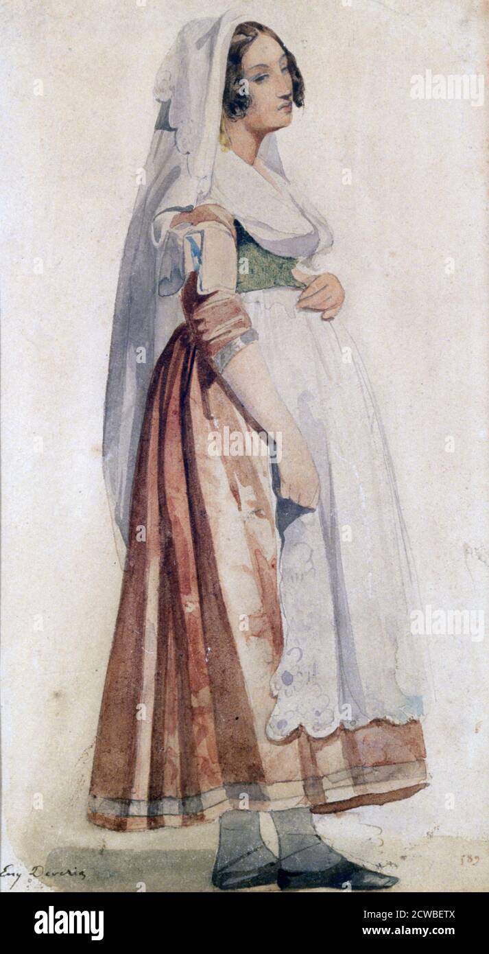 Young Italian', c1825-1865. Artiste: Eugene Deveria. Eugène François Marie Joseph Deveria (1805-1865) est un peintre romantique français de peintures d'histoire. Banque D'Images