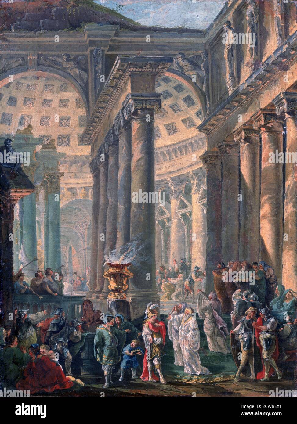 Caprice d'un Temple Romain avec l'entrée Triomphal d'alexandre le Grand, 1755-1760. Artiste: Hubert Robert. Hubert Robert (1733-1808) est un peintre français de l'ère Rococo. Banque D'Images