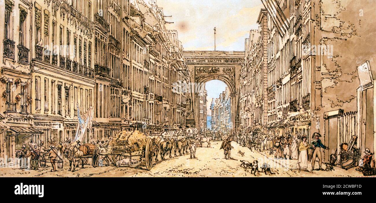 Le Faubourg et la porte Saint-Denis, 1801. Artiste: Thomas Girtin. Thomas Girtin (1775-1802) était un aquarelliste et un graveur anglais. Un ami et rival de J. M. W. Turner. Banque D'Images