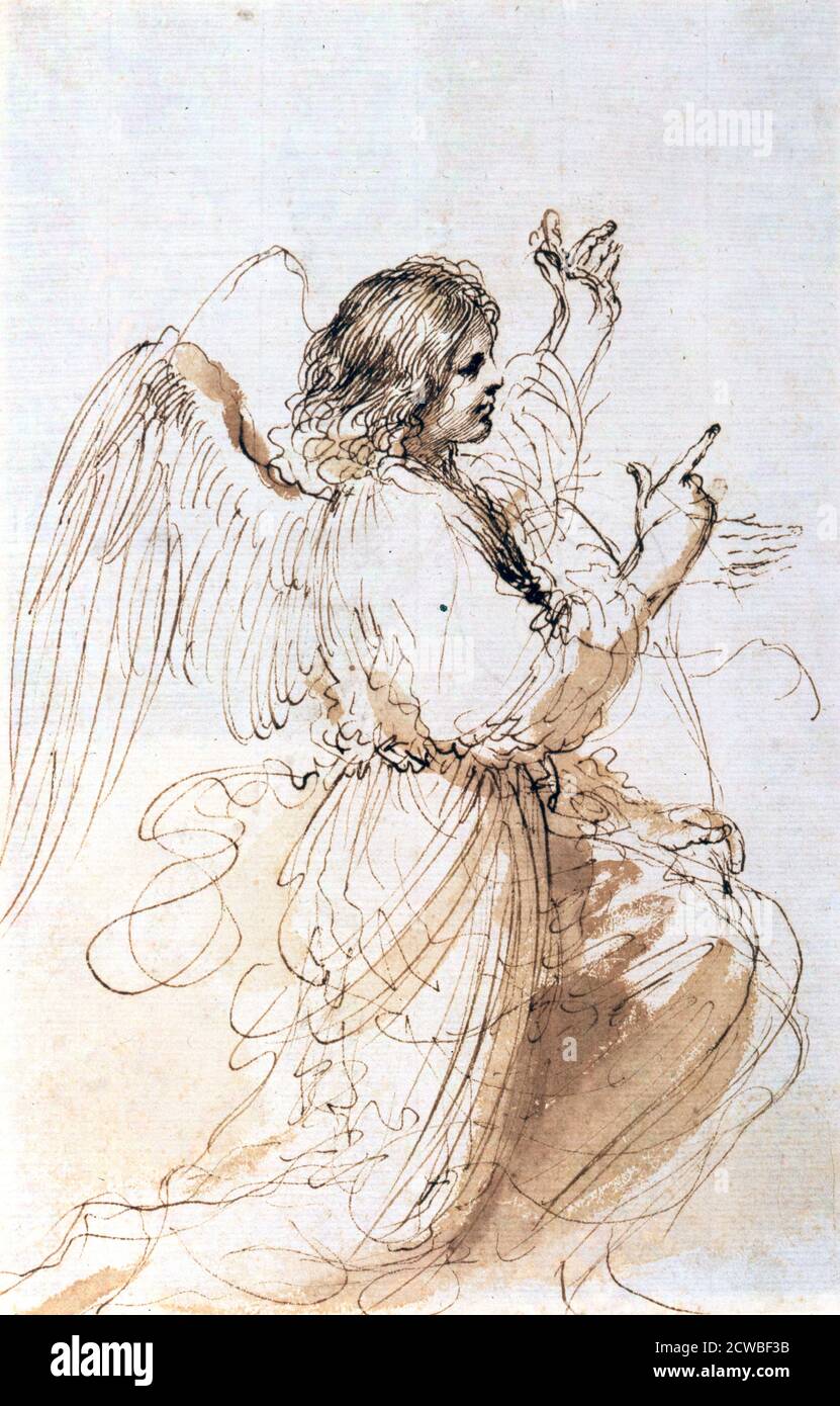 Etude d'un Ange', c1611-1666. Artiste: Guercino. Guercino était un peintre baroque italien et dessinateur de Cento dans la région d'Emilia, qui était actif à Rome et à Bologne. Banque D'Images