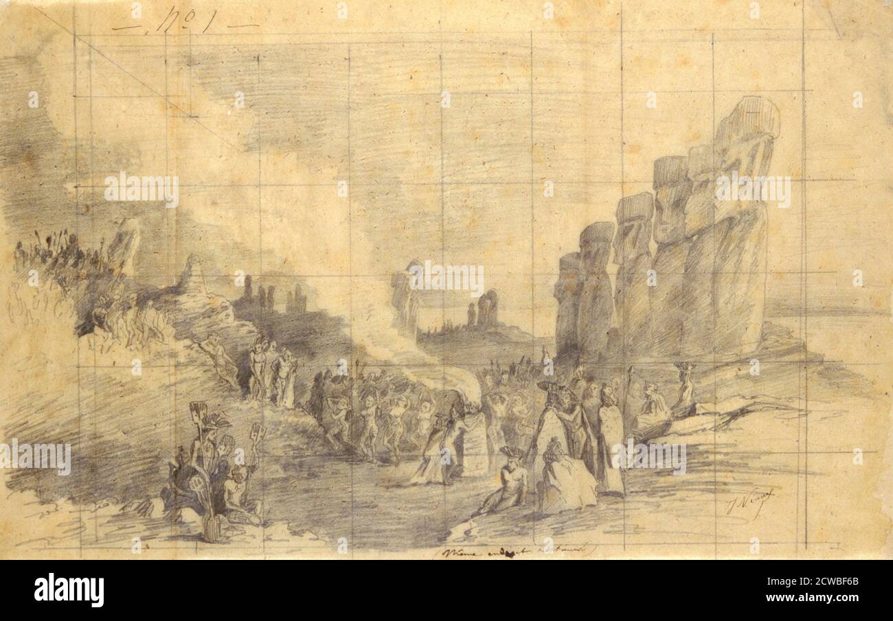 Île de Pâques, Festival religieux, 1872. Artiste: Louis Marie Julien Viaud. Louis Marie Julien Viaud (1850-1923) était officier de marine et romancier français, connu pour ses romans exotiques et ses nouvelles. Banque D'Images