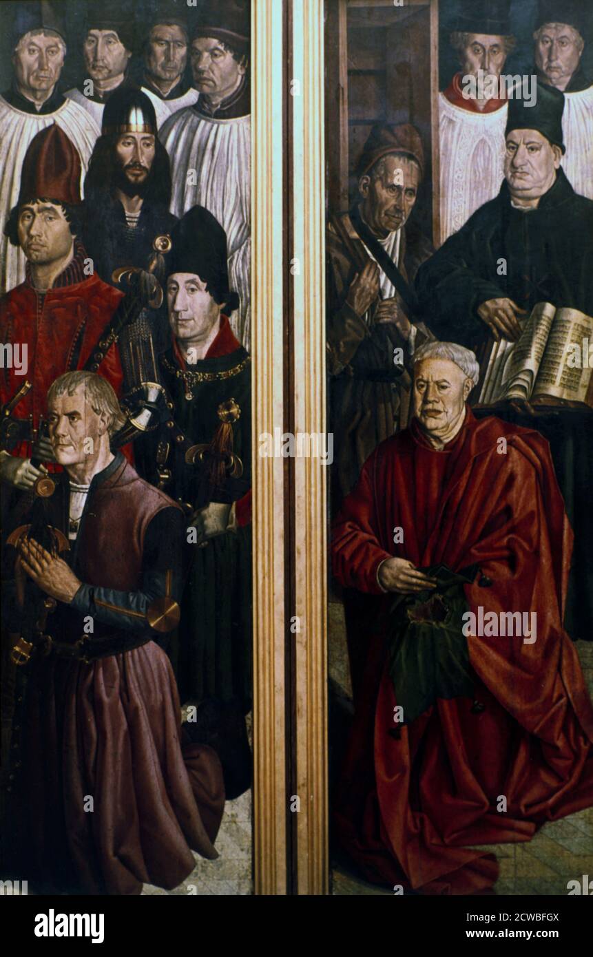 Retable de St Vincent par Nuno Goncalves, 1460. Panneau de la relique (côté droit), panneau des Chevaliers (côté gauche). Du Museu Nacional de Arte Antiga, Lisbonne, Portugal. Banque D'Images