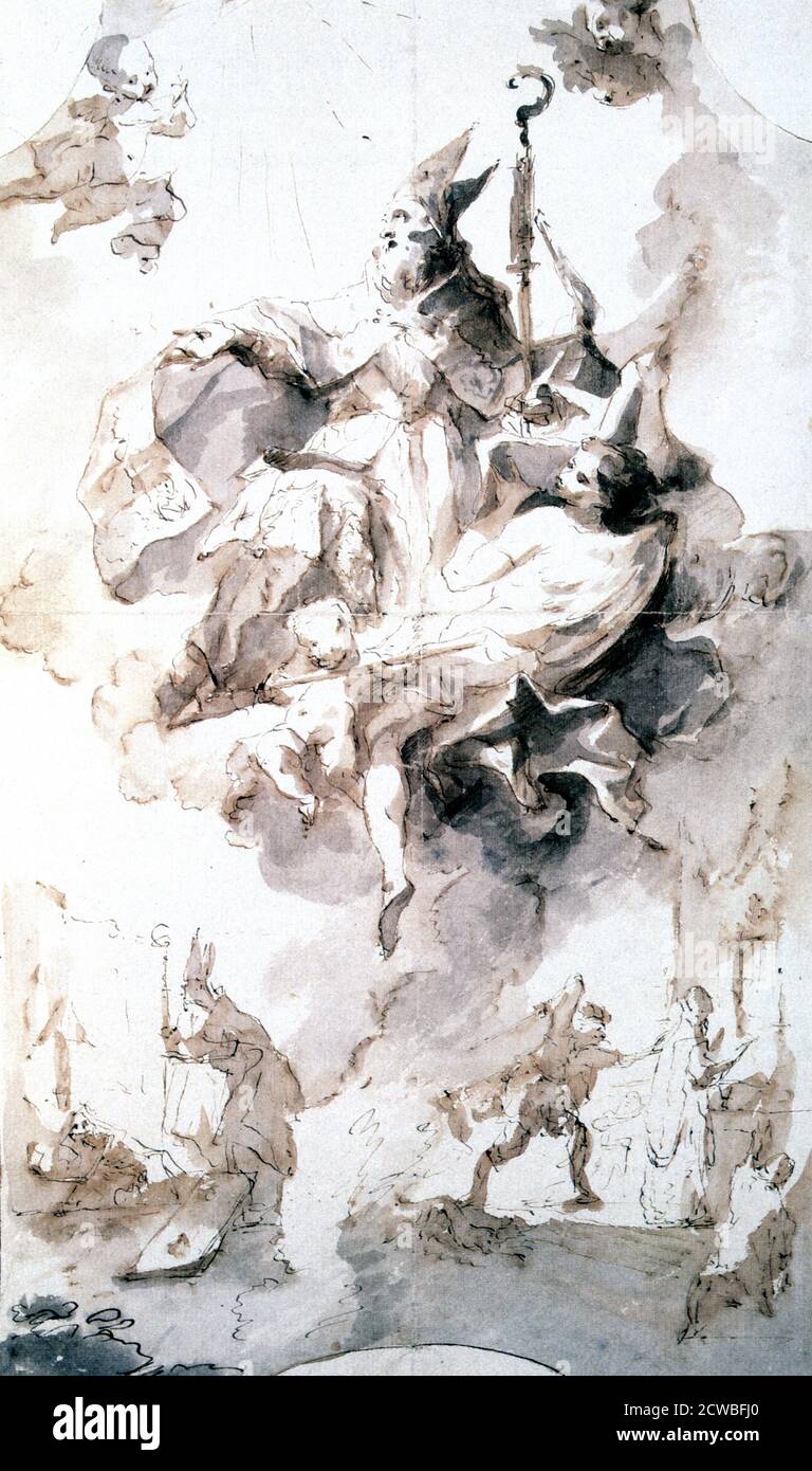 Couronnement de la gloire de Saint Stanislas, c1744-1796. Artiste: Franz Anton Maulbertsch. Franz Anton Maulbertsch (1724-1796) est un peintre et graveur autrichien, un représentant renommé de la peinture rococo. Banque D'Images