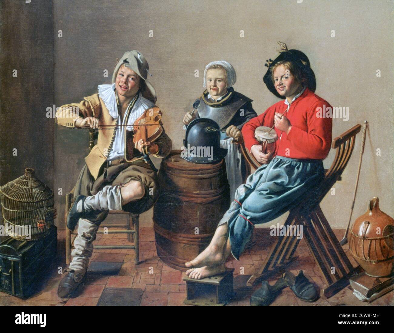 Two Boys and a Girl Making Music, 1629. Artiste: Jan Miense Molenaer. Jan Miense Molenaer (1610-1668) était un peintre de genre hollandais de l'âge d'or dont le style était un précurseur de l'œuvre de Jan Steen. Banque D'Images