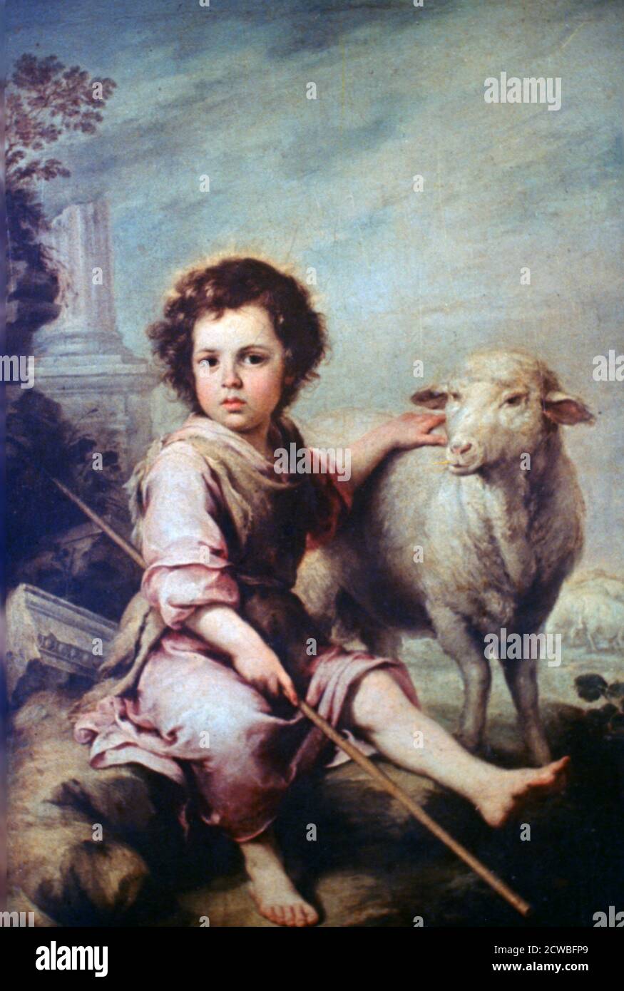 Le bon Berger, c1650. Artiste: Bartolome Esteban Murillo. Bartolome Esteban Murillo(1617-1682) était un peintre baroque espagnol, plus connu pour ses œuvres religieuses. Banque D'Images