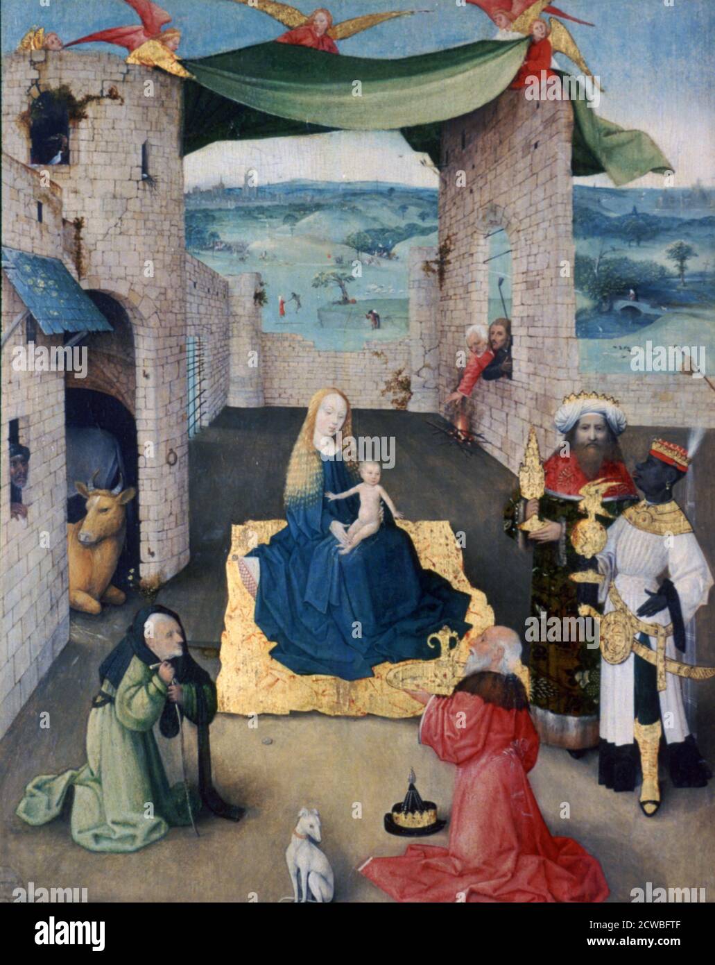 L'adoration des Mages, c1490. Artiste: Hieronymus Bosch. Hieronymus Bosch est l'un des artistes les plus remarquables de la première école de peinture néerlandaise. Son travail, composé de peintures à l'huile sur bois contient des illustrations fantastiques de concepts religieux et de récits. Banque D'Images