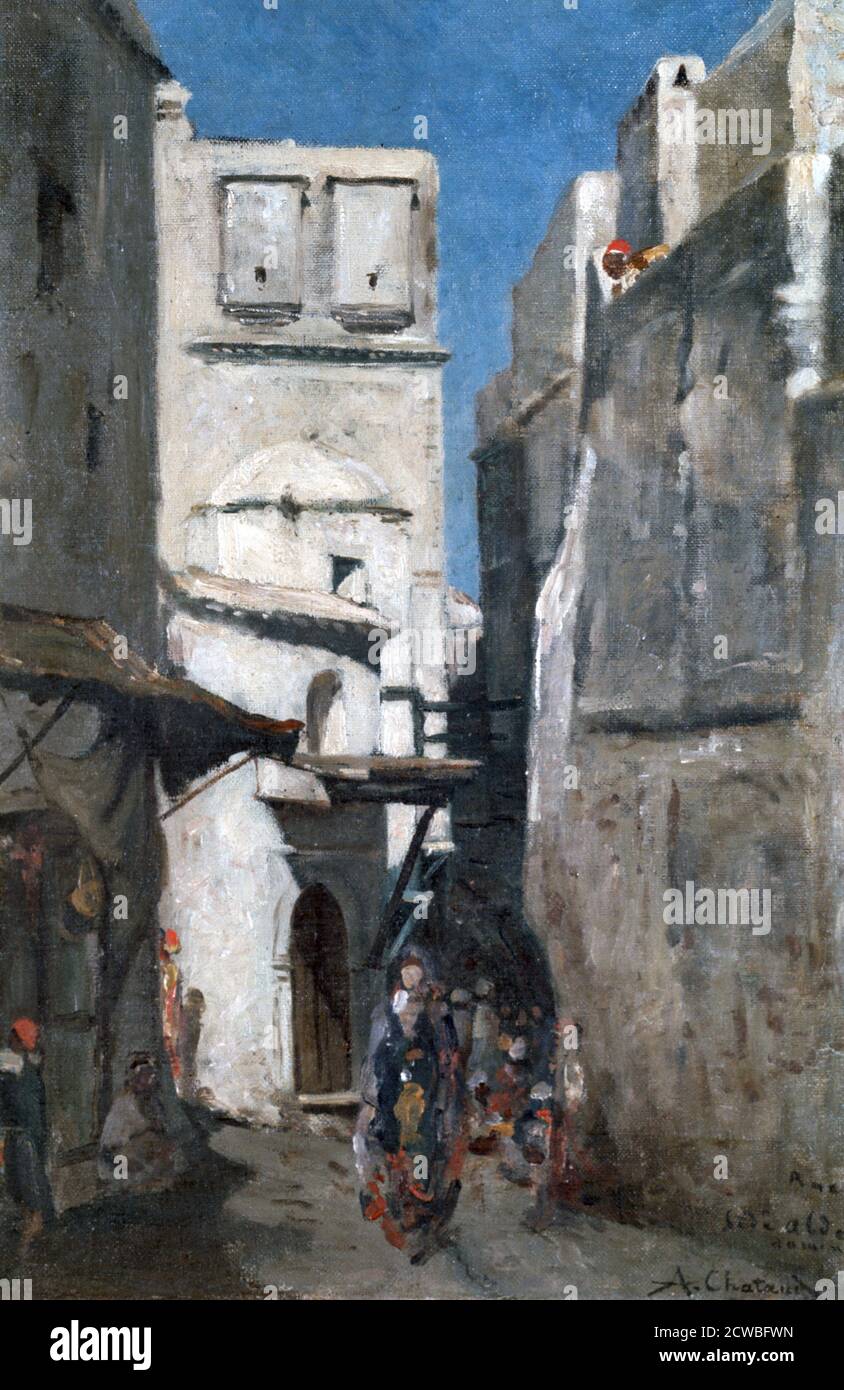 Rue à Alger, c1864-1892. Artiste: Marc Alfred Chataud. Marc Alfred Chataud (1833-1908) est un peintre français, il produit des peintures réalistes et de genre. Banque D'Images