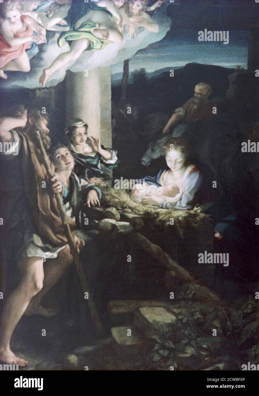 Nativité Scene', 1522-1530. Artiste: Antonio da Correggio. Correggio (1489-1534) est le principal peintre de l'école de Parme de la haute Renaissance italienne. Banque D'Images