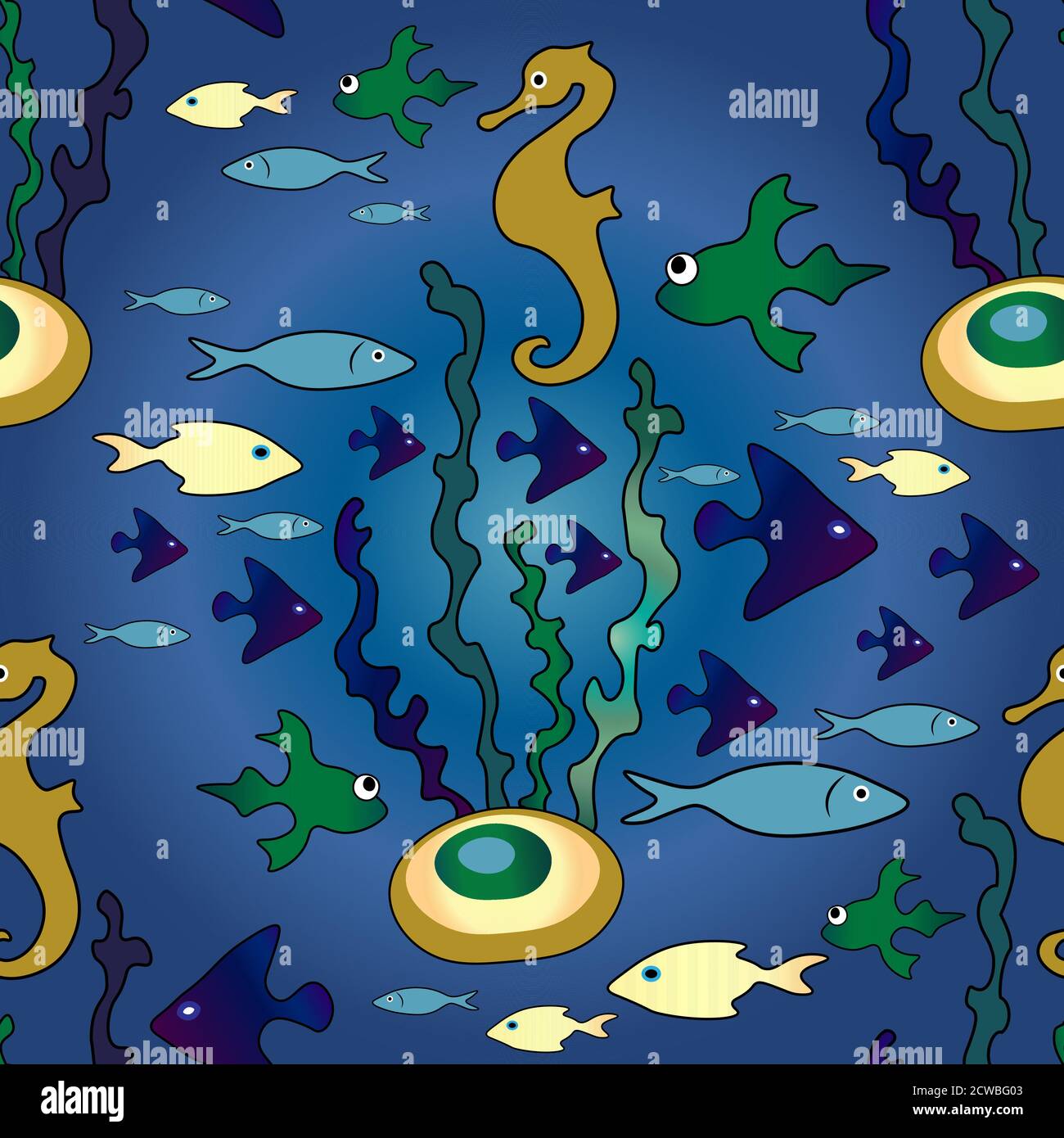 motif hippocampe et autres poissons sans couture Illustration de Vecteur