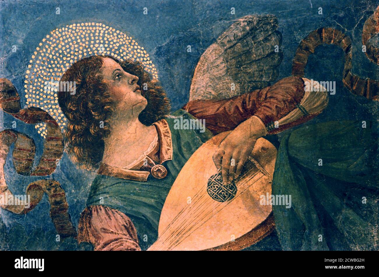 Un ange jouant le luth, XVe siècle par melozzo da forli. Fragment d'une fresque, des Musées du Vatican, Cité du Vatican, Rome. Banque D'Images