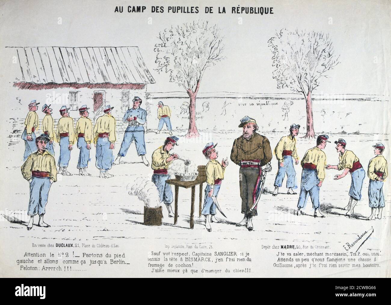 Aux Camp des Pupilles de la République, 1871. Caricature publiée à l'époque de la guerre franco-prussienne de 1870-1871. À partir d'une collection privée. Banque D'Images