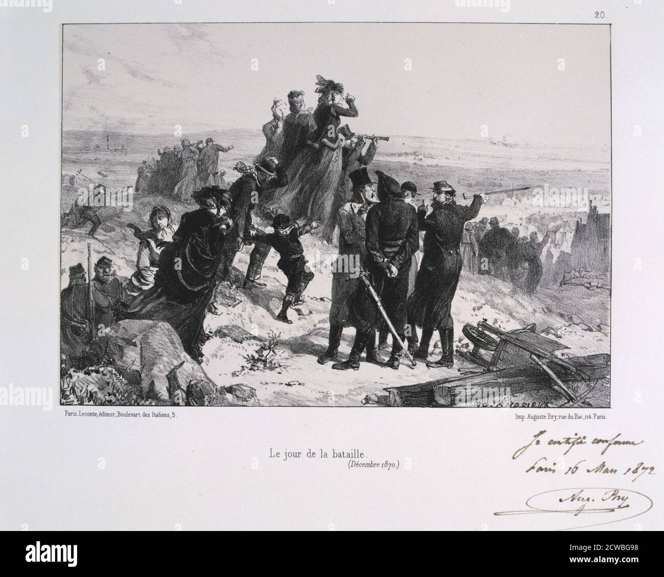 Le jour de la bataille, siège de Paris par Auguste Bry, Guerre franco-prussienne, 1870 (1871). Après la défaite désastreuse des Français à Sedan et la prise de Napoléon III, les Prussiens ont encerclé Paris le 9 septembre 1870. La ville s'est maintenue malgré la famine, la maladie et le froid jusqu'à ce qu'un bombardement avec de lourdes armes de siège conduisit à sa capitulation le 28 janvier 1871. Entre le 30 novembre et le 3 décembre, une armée française de 80,000 hommes sous le commandement du général Ducrot a tenté, sans succès, de briser l'encerclement prussien. Banque D'Images