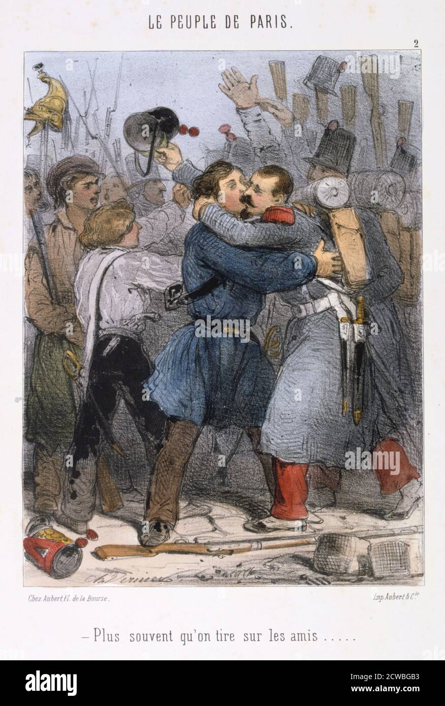 Cartoon relative à la Commune de Paris, 1870. La Commune de Paris a été créé lorsque les citoyens de Paris, beaucoup d'entre eux, les gardes nationaux armés se sont rebellés contre les politiques du gouvernement conservateur formé après la fin de la guerre franco-prussienne. Le régime de gauche de la Commune sévissait dans Paris pendant deux mois jusqu'à ce les troupes gouvernementales ont repris la ville de combats sanglants en mai 1871. Les événements de la commune ont été une inspiration pour Karl Marx ainsi que plus tard les dirigeants communistes y compris Lénine, Trotsky et Mao. À partir d'une série intitulée Le peuple de Paris. D'une collection privée. Banque D'Images