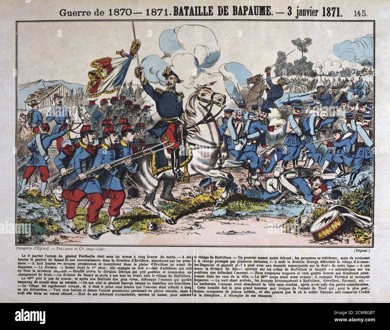 Bataille de Bapaume, guerre franco-prussienne, 3 janvier 1871. Avec Paris assiégé par les Prussiens, Leon Gambetta, membre du gouvernement français, échappés de la ville dans un ballon à air chaud et mis sur le recrutement de nouvelles troupes dans les provinces pour venir à l'aide du capital. Une telle armée, l'Armée du Nord sous le commandement du général Louis Faidherbe Leon, a été refoulé par les Allemands à Bapaume. D'une collection privée. Banque D'Images