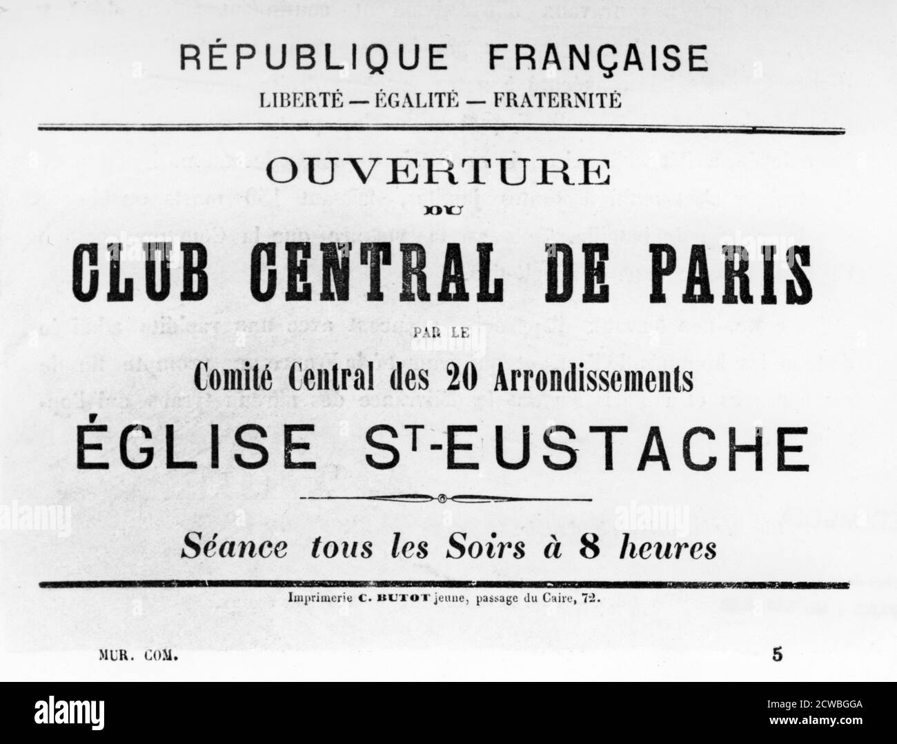 Club Central de Paris, d'affiches politiques françaises de la commune de Paris, mai 1871. Banque D'Images