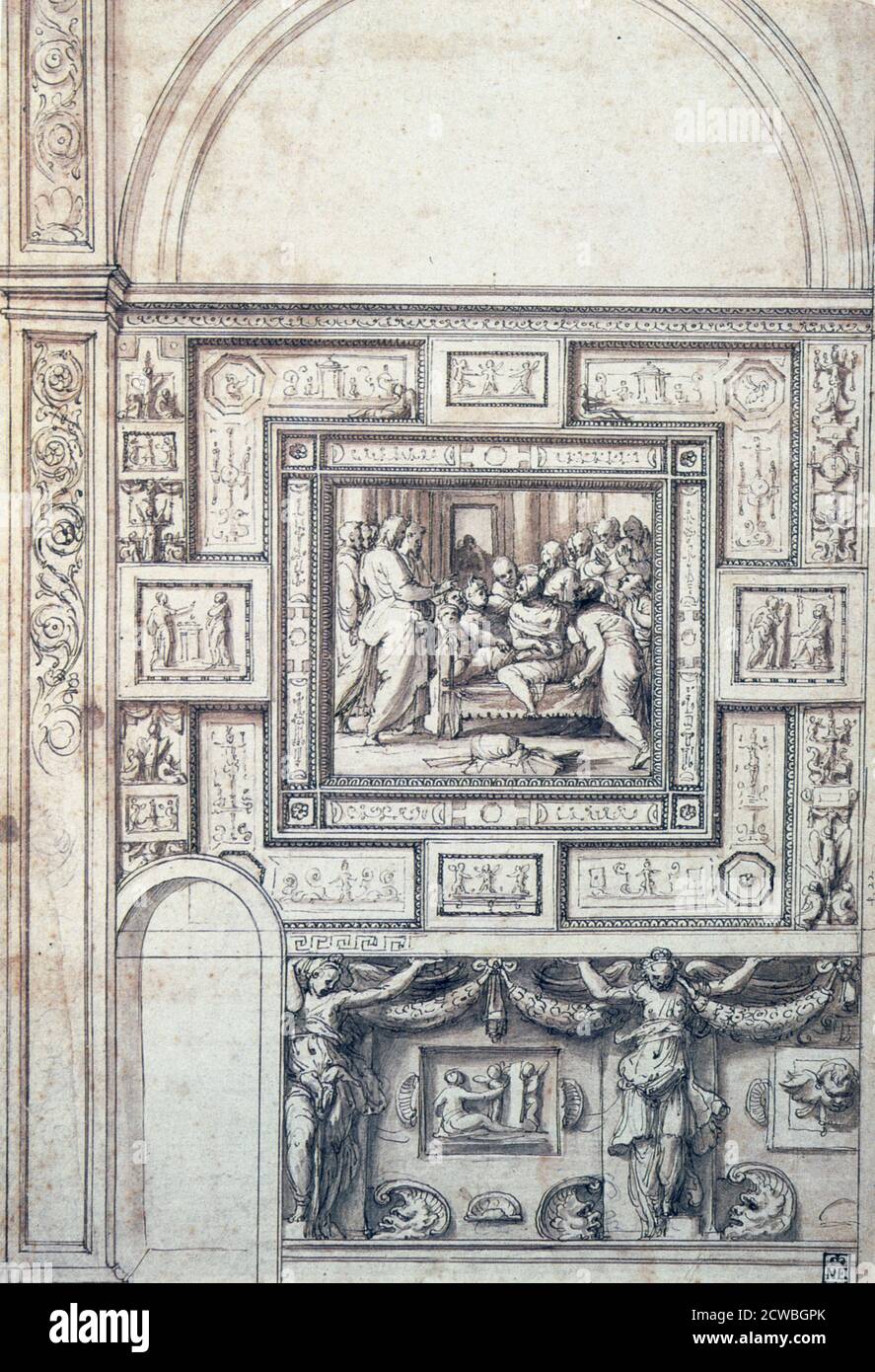 Projet pour un mur Décoration d'une voûte' par Perino del Vaga, XVIe siècle. Banque D'Images