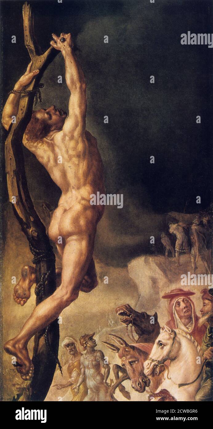 Calvary', par Maerten van Heemskerck, détail du panneau latéral gauche, 1545-1550. De la collection de l'Hermitage, Saint-Pétersbourg, Russie. Banque D'Images