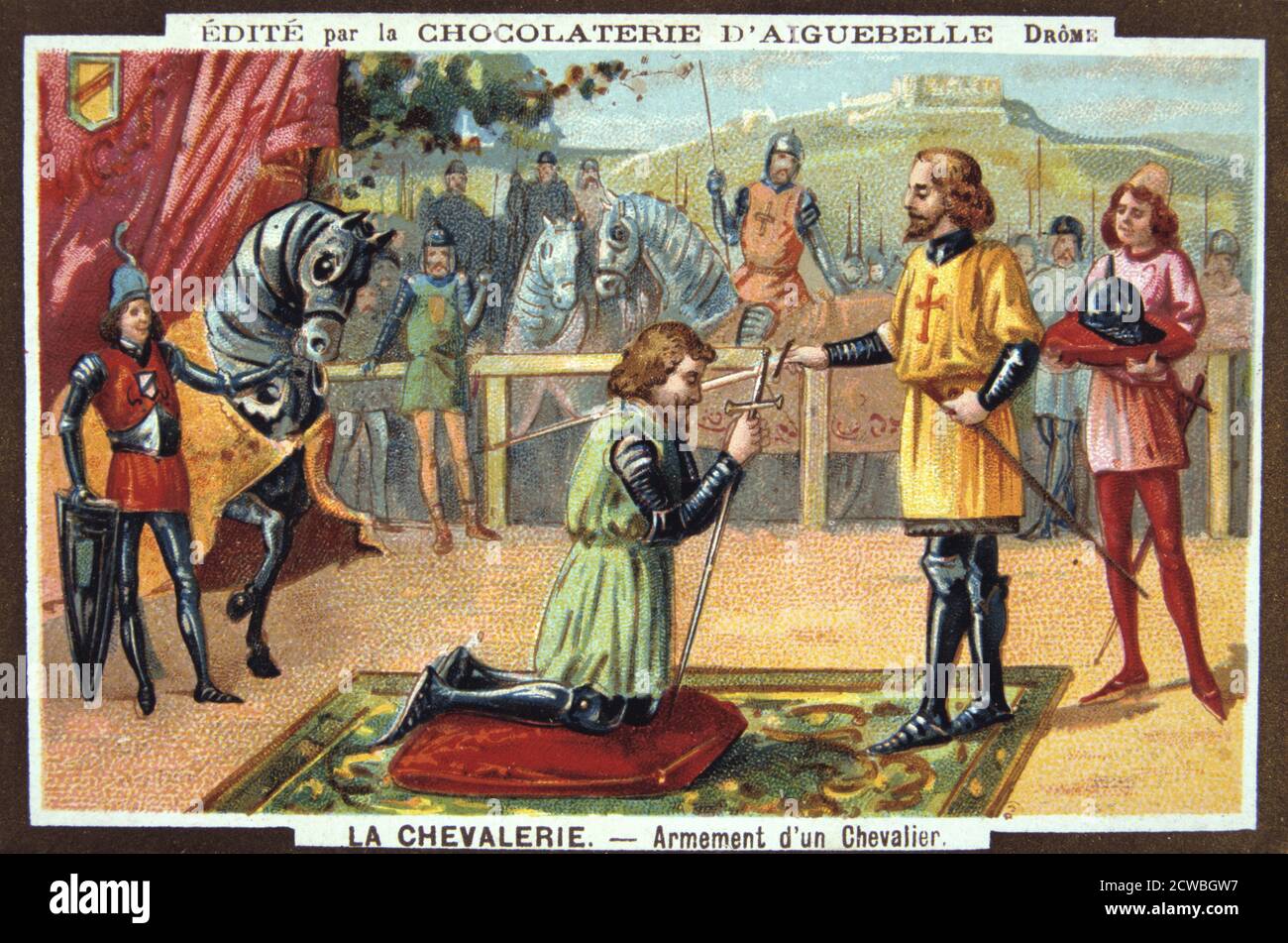 Les Chevaliers - Chevalier Knighting, Moyen-Âge. 19e siècle. Lithographie en couleur. Collection privée. Banque D'Images
