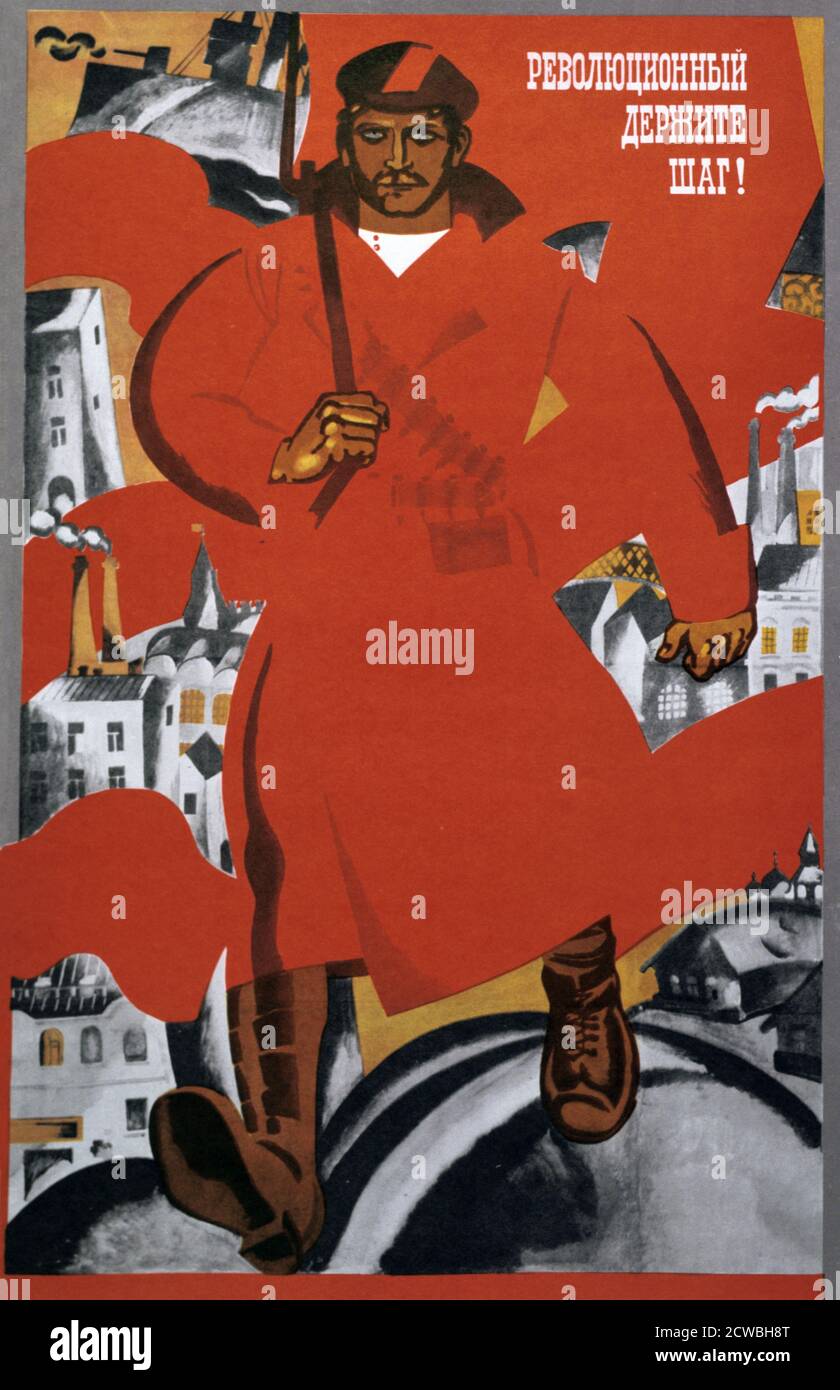 Affiche de propagande d'Oleg Savostink: 'Stay on the Way of the Revolution designed 1967 Banque D'Images