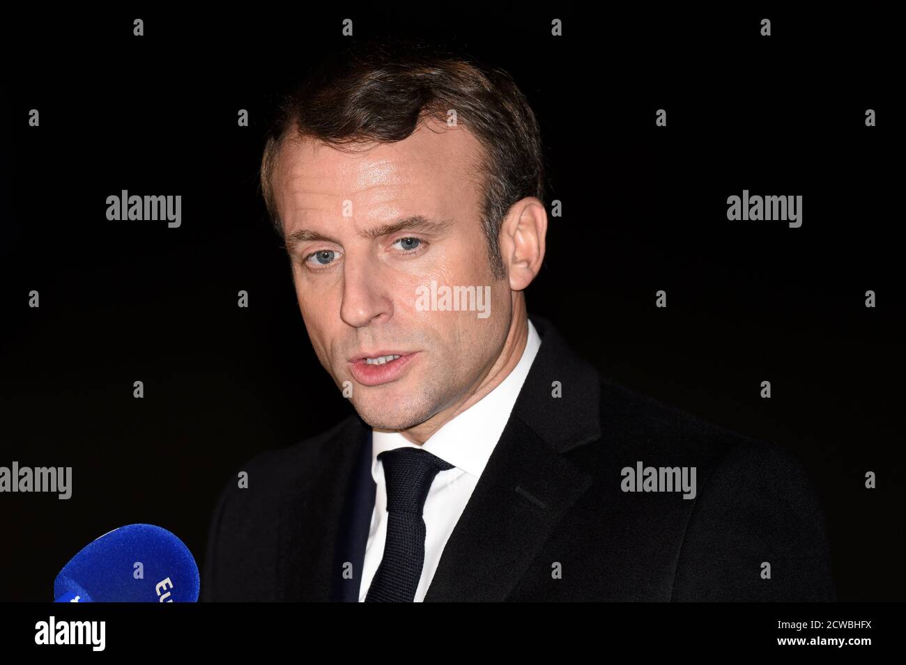 Photographie d'Emmanuel Macron, Président de la France, participant au Sommet de l'OTAN à Londres, décembre 2019. Banque D'Images