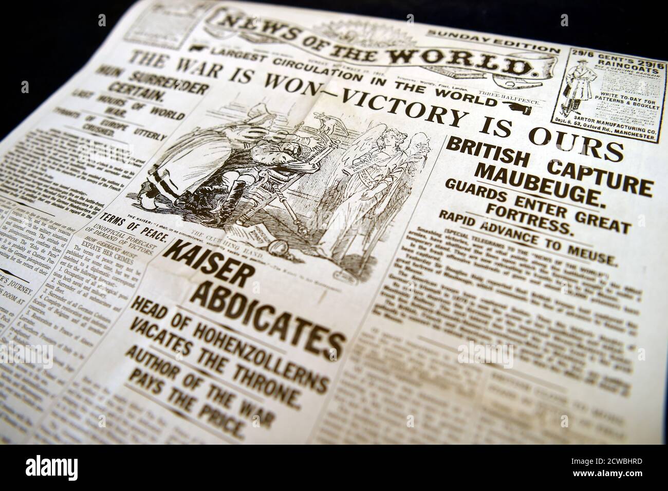 Nouvelles du monde journal reportage sur la fin de La première Guerre mondiale Banque D'Images