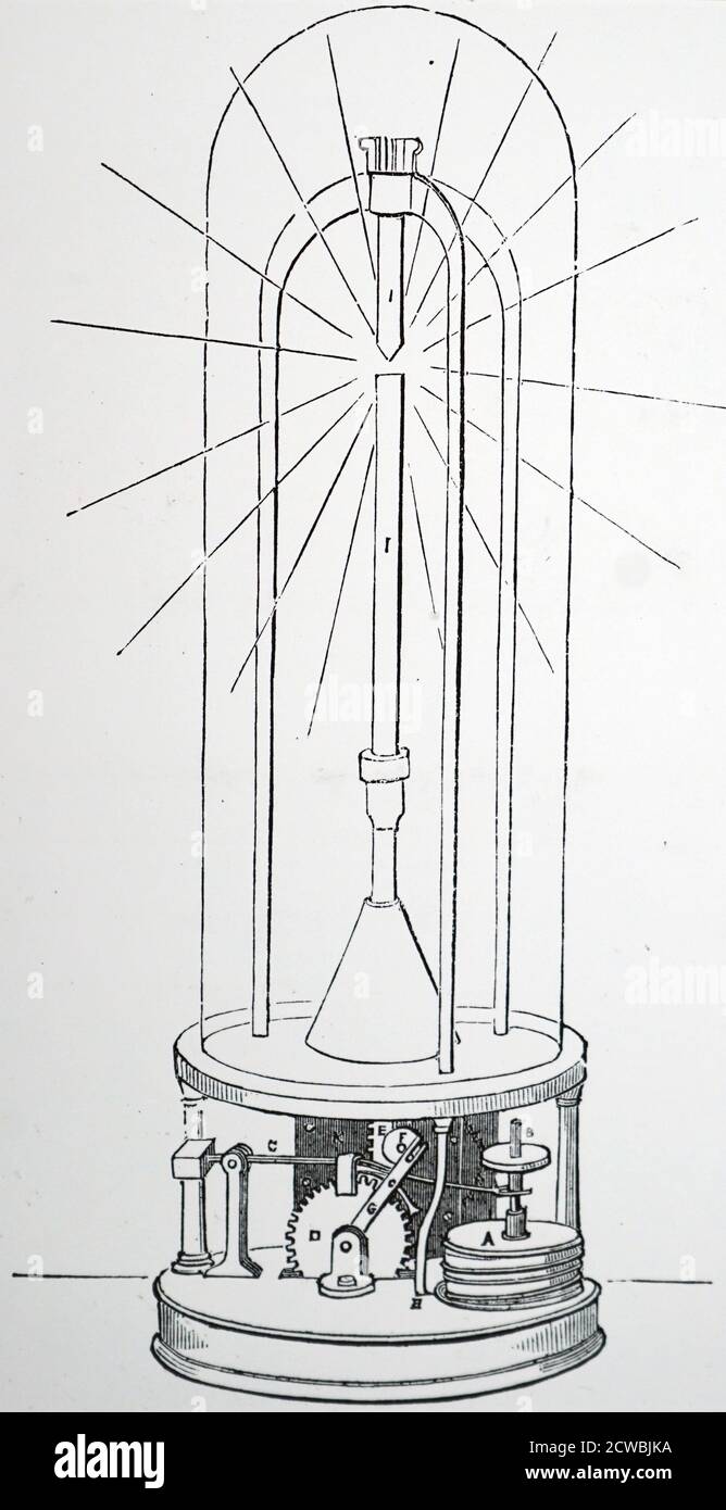 Gravure représentant la lampe à arc en carbone à piles de William Edwards Staite Banque D'Images