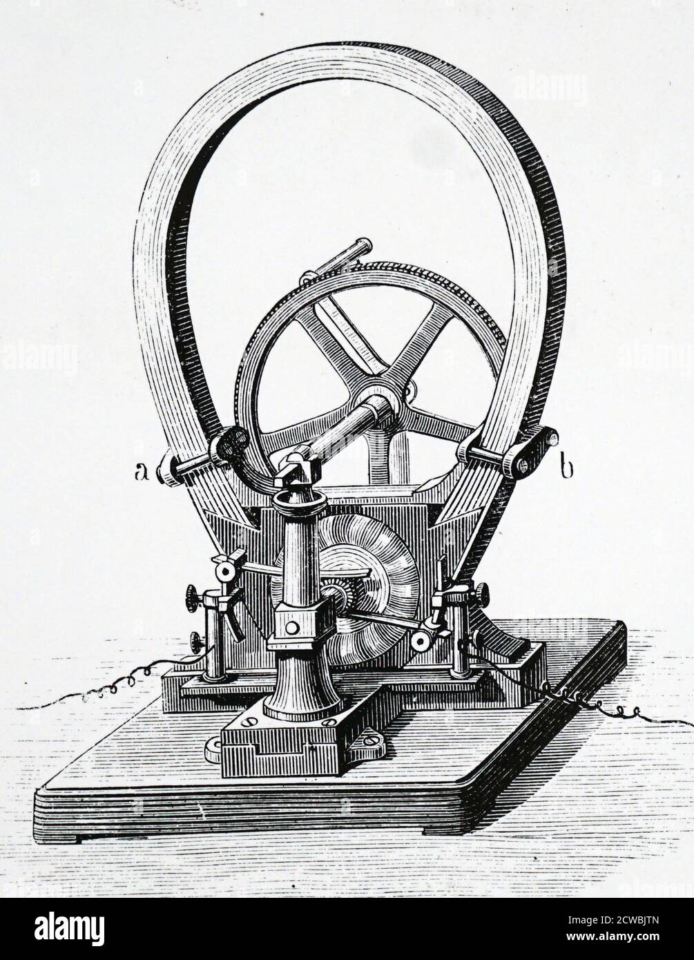 Gravure représentant la petite dynamo pour les mains de Zenobe Gram pour une utilisation en laboratoire. Banque D'Images