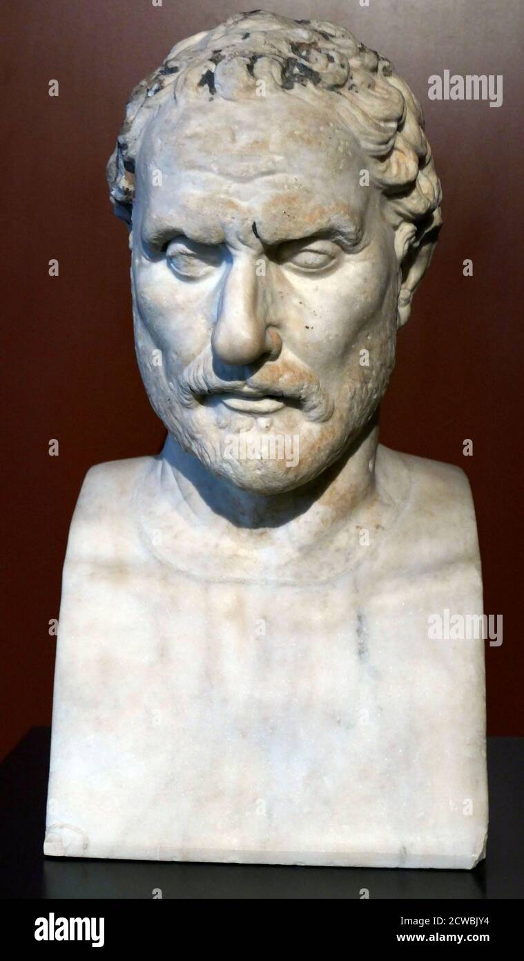 Portrait en marbre de l'orateur athénien Demosthenes (384-322 BCE) Banque D'Images