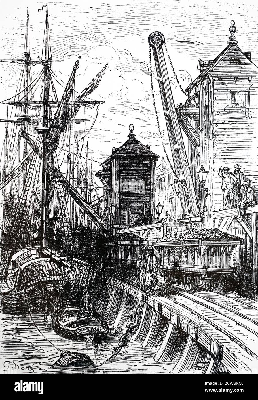 Gravure représentant des quais de peuplier, Londres. Banque D'Images