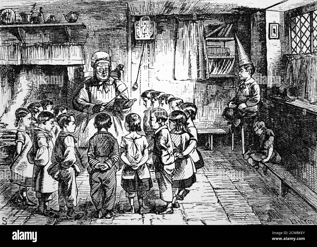 Gravure représentant une salle de classe « boiteuse ». Illustration de 'The School House' par le poète américain James Russell Lowell (1819-1891). Banque D'Images