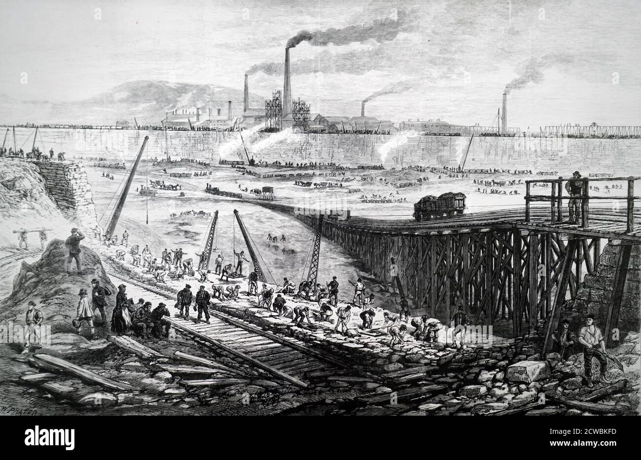 Gravure représentant l'East Dock, Swansea, au cours de sa construction. L'agrandissement des quais était nécessaire en raison de la croissance des industries du fer et du charbon au pays de Galles. Banque D'Images