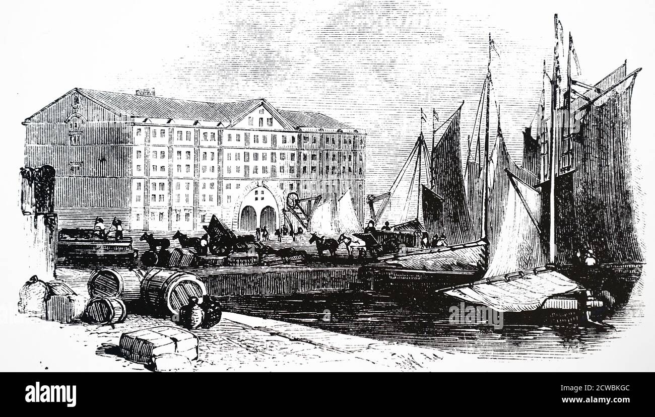Gravure représentant le Duke's Dock, Liverpool, excavée par James Brindley. Banque D'Images