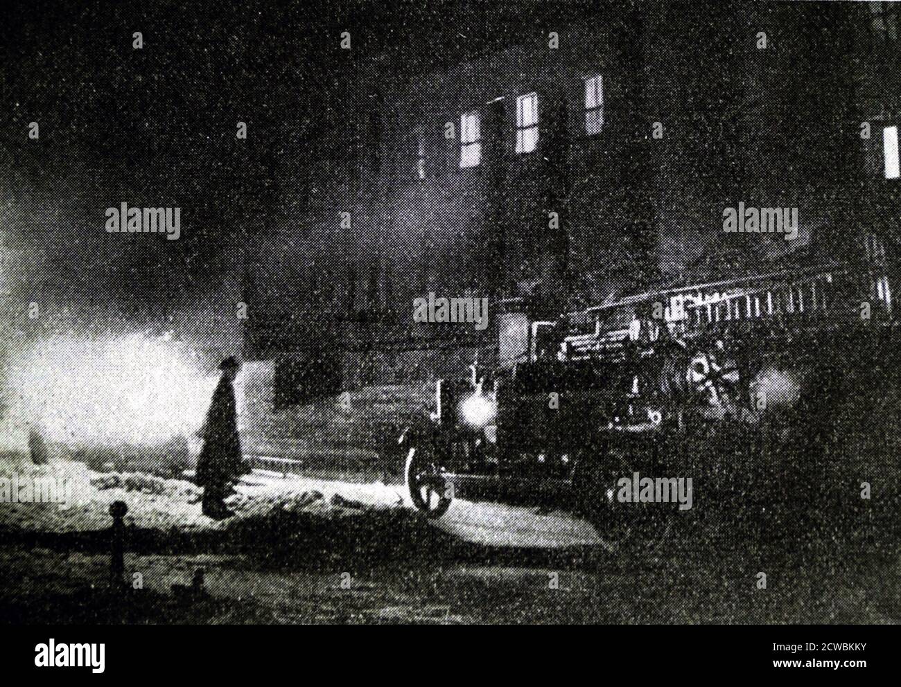 Photo en noir et blanc de la vue extérieure du feu au Reichstag, 27 février 1933. Banque D'Images