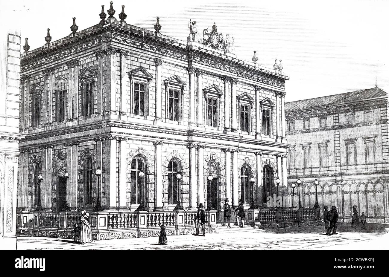 Gravure représentant l'extérieur de la Banque nationale, Glasgow, Écosse. Banque D'Images