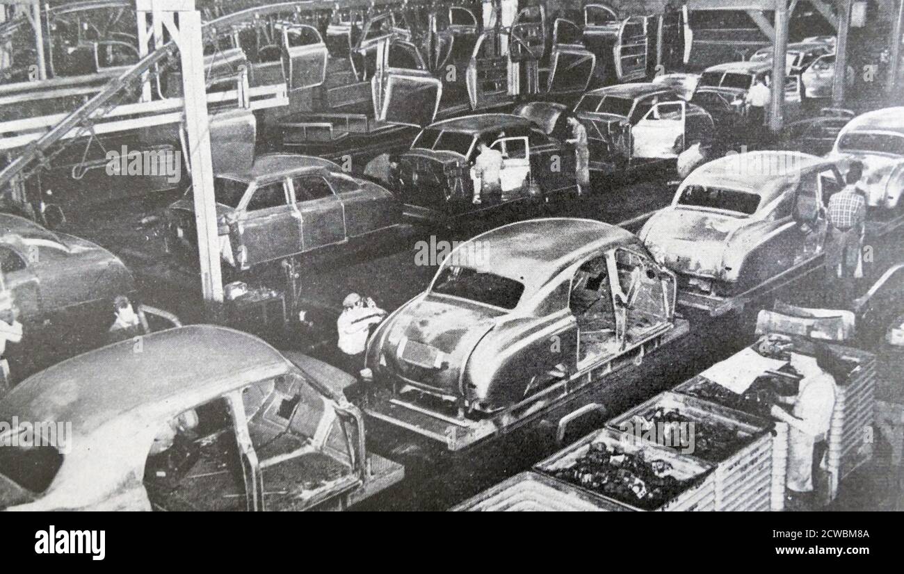 Photo noir et blanc de la construction automobile. Banque D'Images