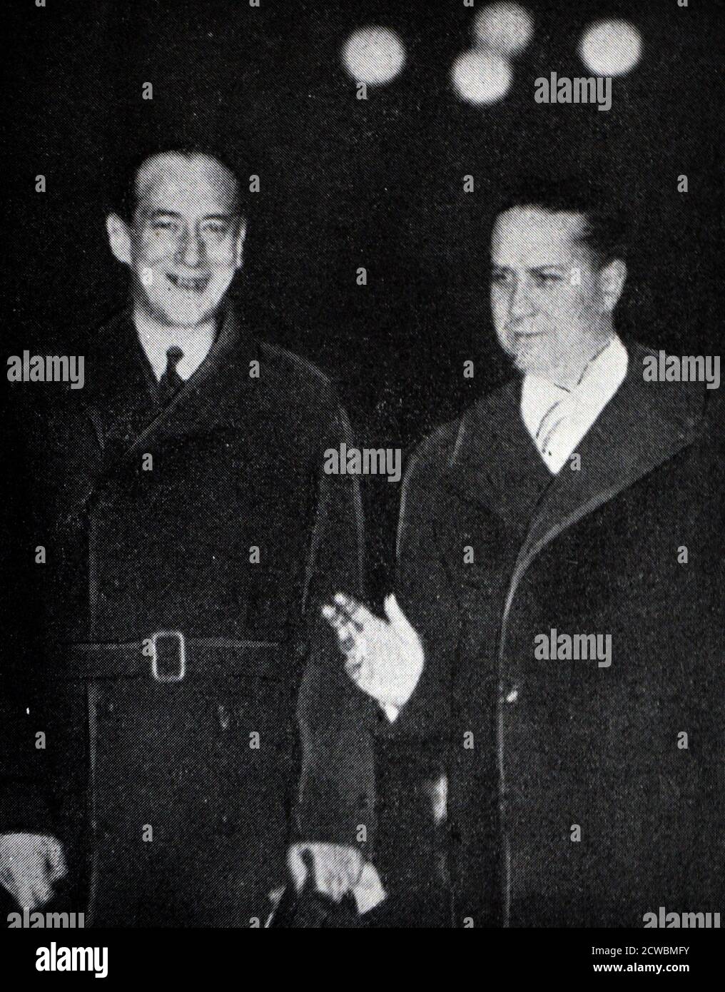 Photographie en noir et blanc Josef Beck (1880-1944) et comte Ciano (1903-1944), ministres des Affaires étrangères polonais et italien à Rome. Banque D'Images