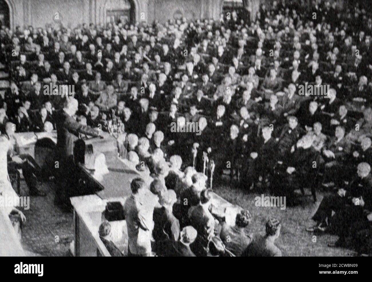 Photographie en noir et blanc de la Seconde Guerre mondiale (1939-1945) ; le président américain Franklin D. Roosevelt (1882-1945) demandant au Congrès américain une déclaration officielle de guerre contre le Japon le 8 décembre 1941. Banque D'Images