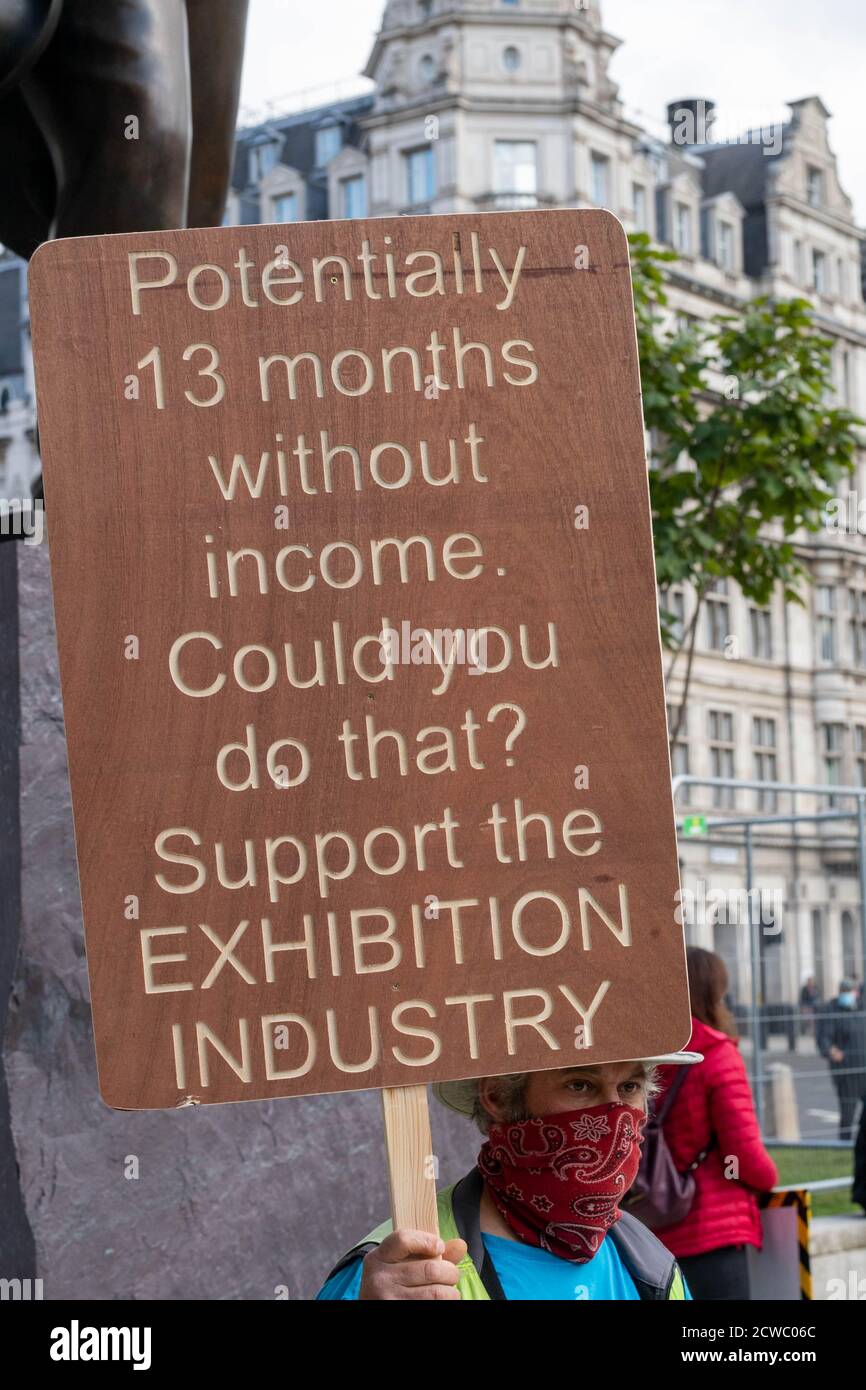 Londres, Royaume-Uni. 29 septembre 2020. Une manifestation pour soutenir l'industrie des événements en direct qui se tient dans deux endroits à l'extérieur des chambres du Parlement. Crédit : Ian Davidson/Alay Live News Banque D'Images