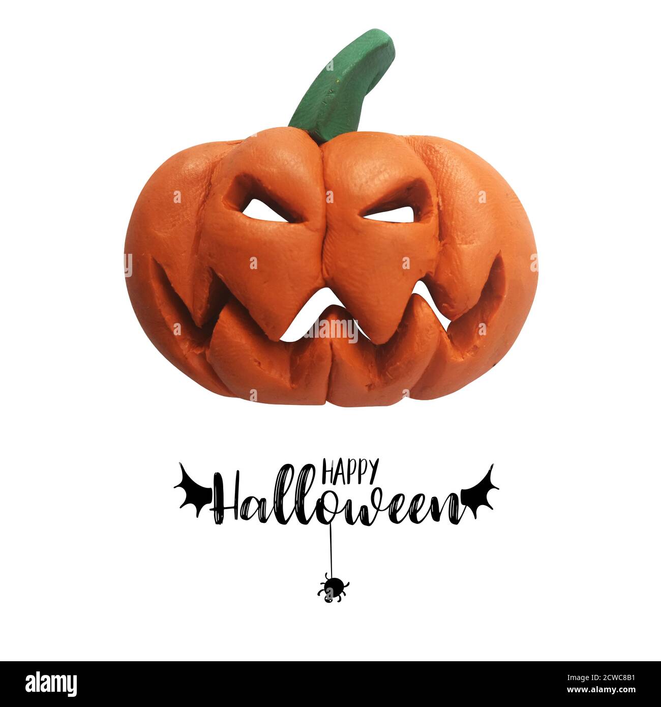 Carte de vœux Plasticine faite à la main pour Halloween. Illustration de la citrouille isolée sur fond blanc Banque D'Images