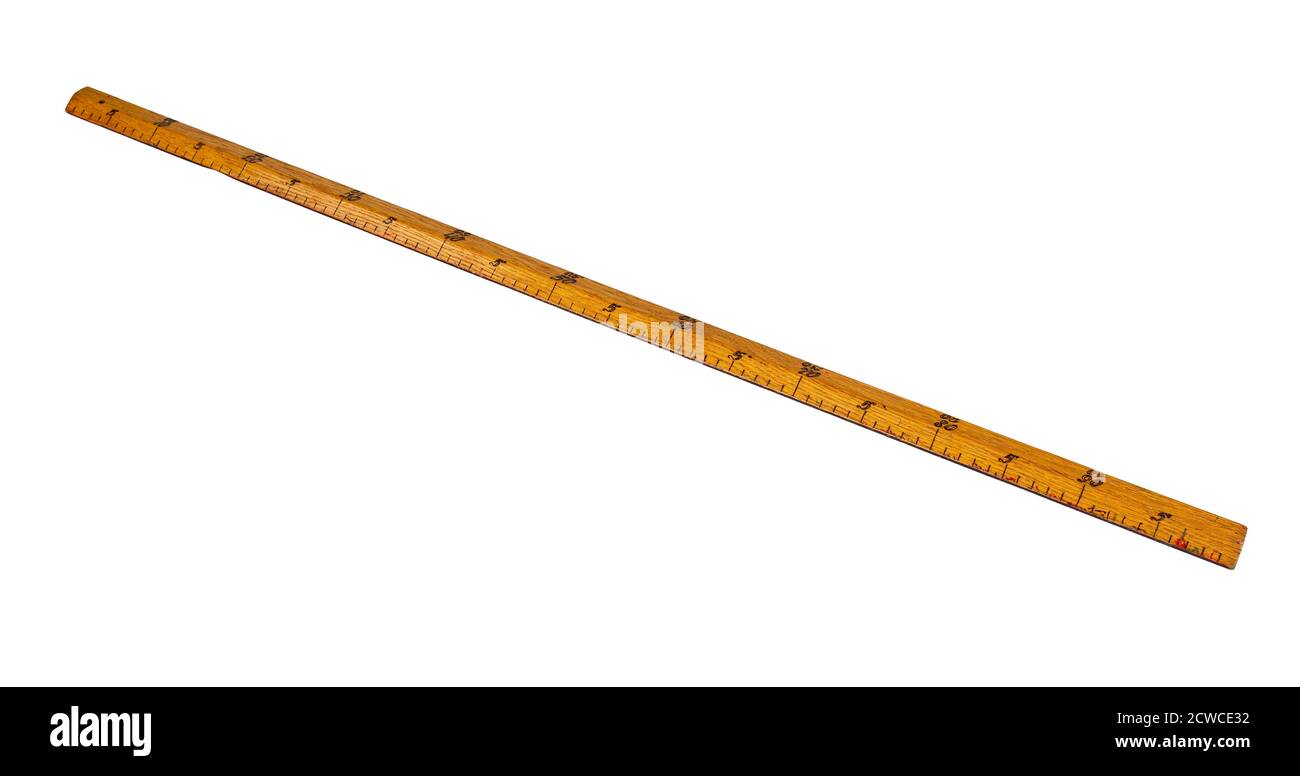 règle de mesure en bois isolée sur fond blanc vue complète Banque D'Images