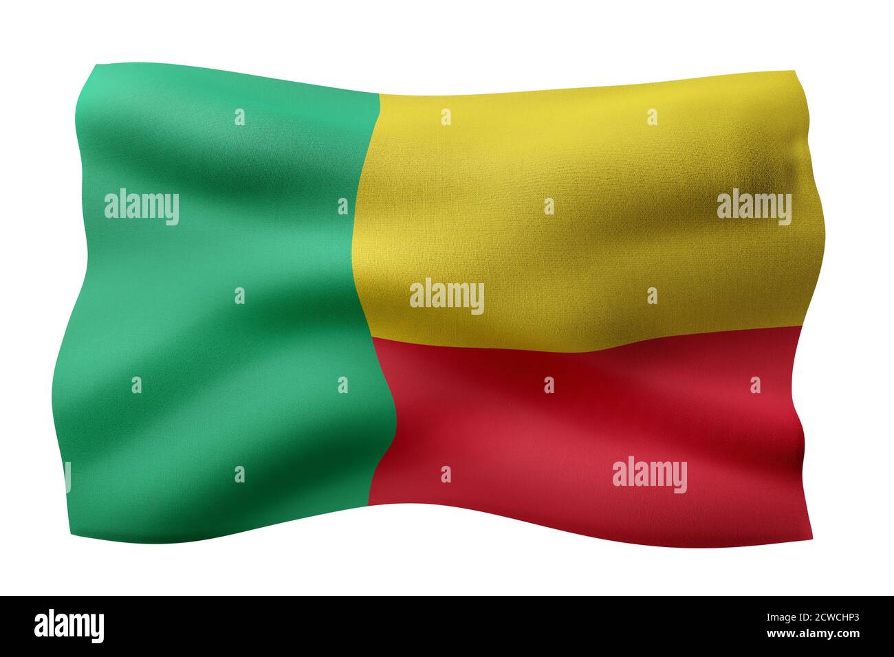 Rendu 3d d'un drapeau national du Bénin isolé sur blanc arrière-plan Banque D'Images