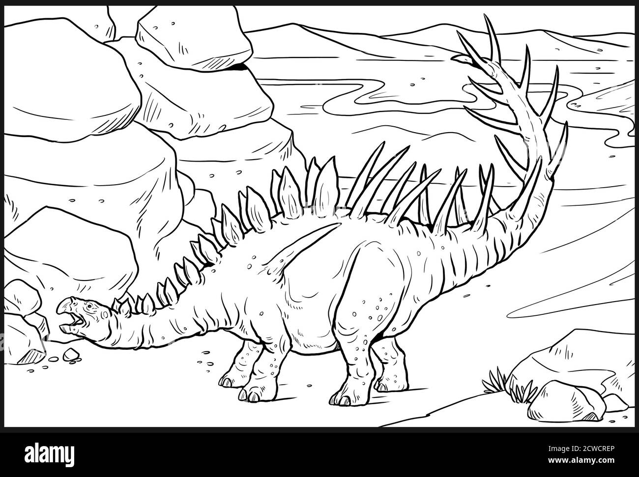 Dinosaure herbivore - Kentrosaurus. Dessin de contour de Dino. Page de coloriage. Banque D'Images